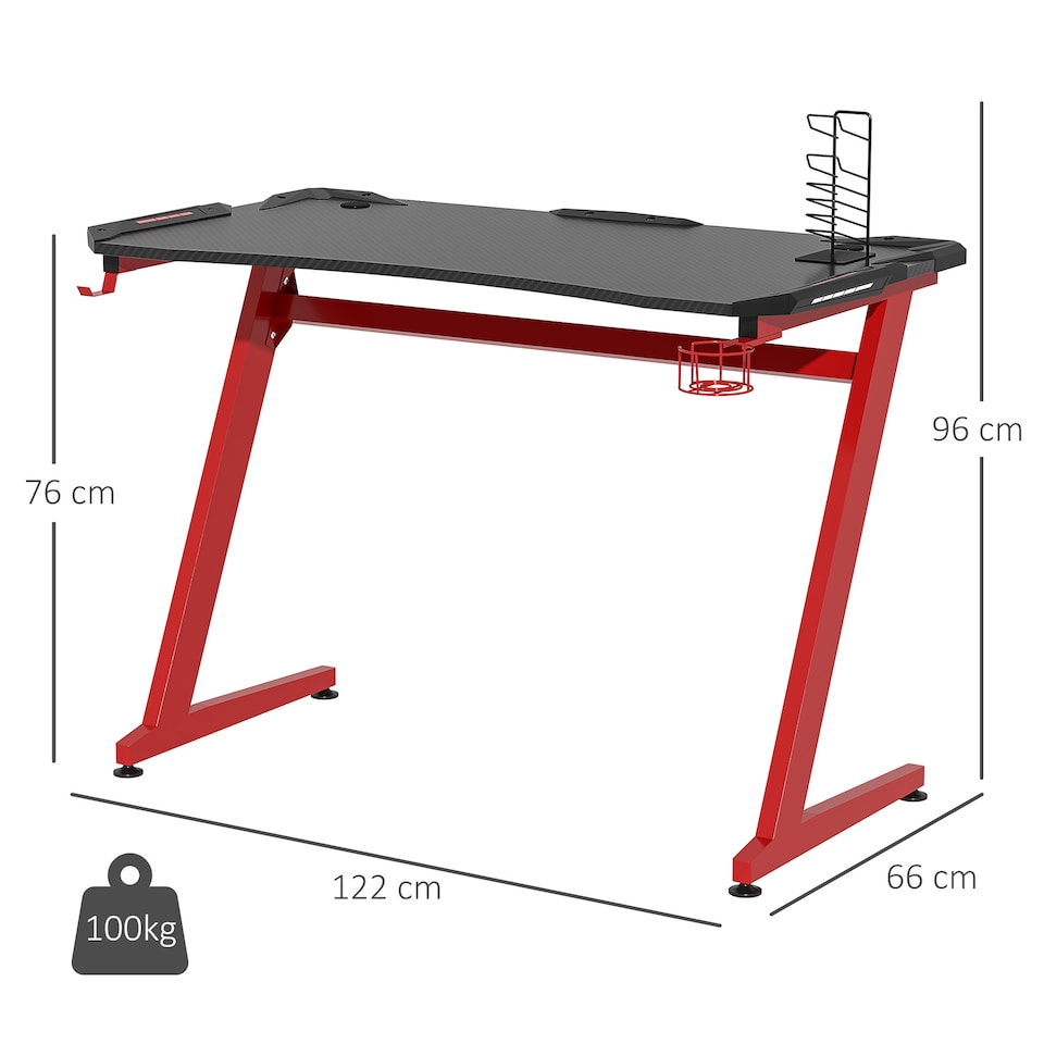 image 1 of HOMCOM Gaming Desk with Gamepad Holder Cup Holder Headphone Hook 122cm