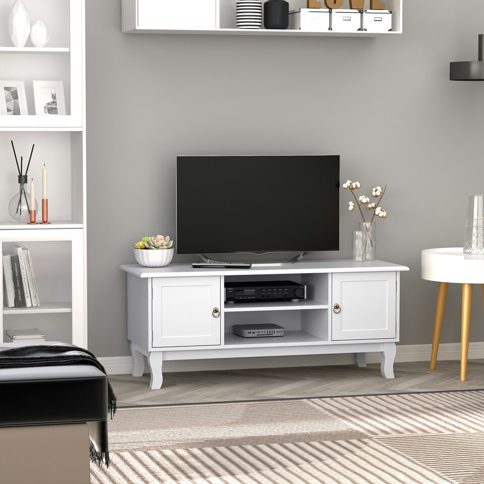 image 1 of HOMCOM Modern TV Stand with Storage Shelf and Two Door Cabinets