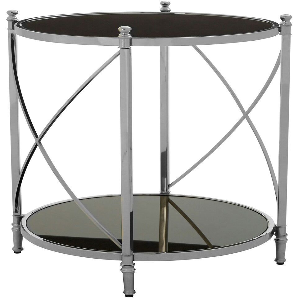 image 1 of Black Mirrored Side Table By Couch,Geometric Round Table,Spacious Bedside Table,Silver Decorative Table Silver