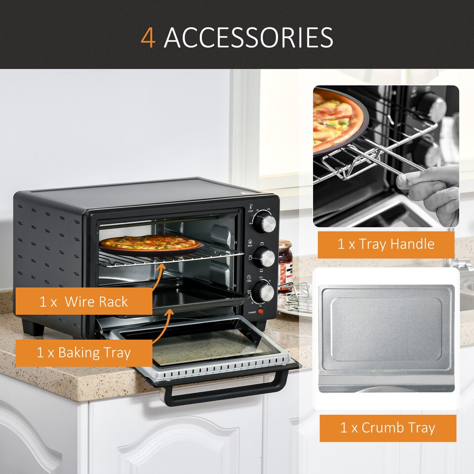 image 1 of HOMCOM Mini Oven 21L Electric Grill w/ Adjustable Temp Timer 1400W, Black