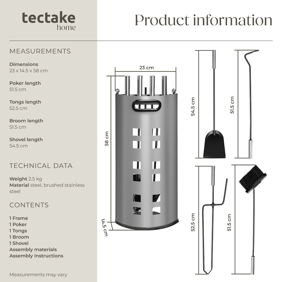 image 1 of Log Burner Accessories - 5-piece set, poker, tongs, broom, shovel, holder