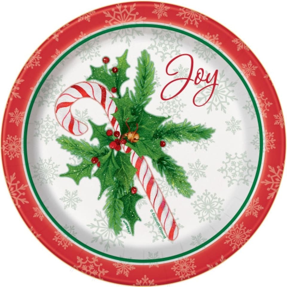 image 1 of Pack of 8 Candy Cane Christmas Round 7" Dessert Plates