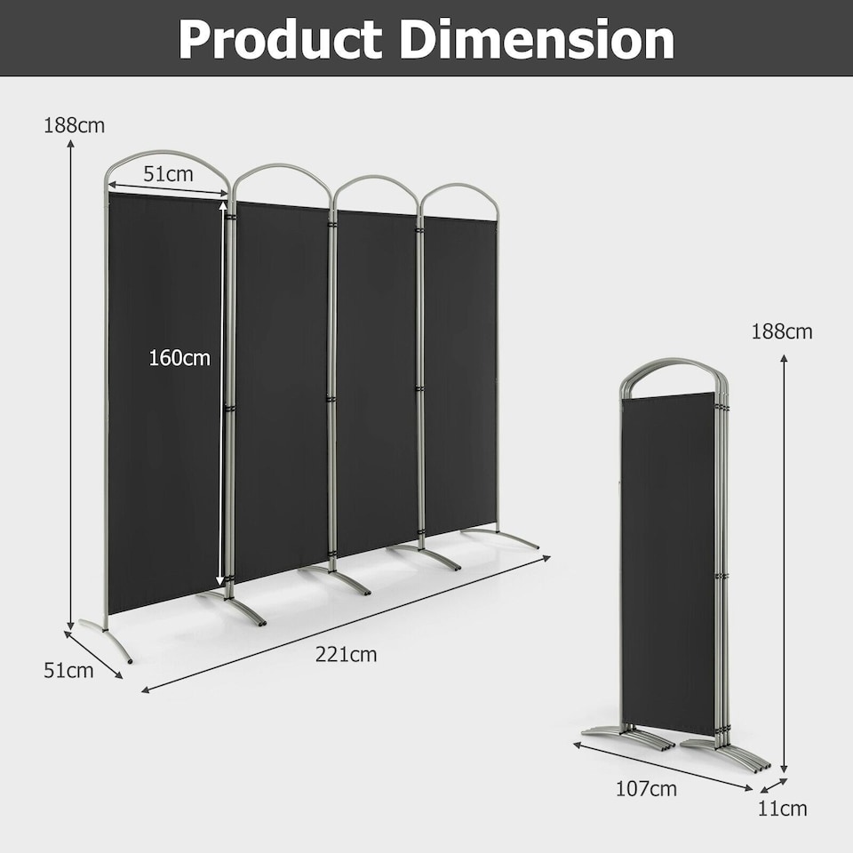 image 1 of COSTWAY 4 Panel Room Divider Folding Privacy Divider | Black