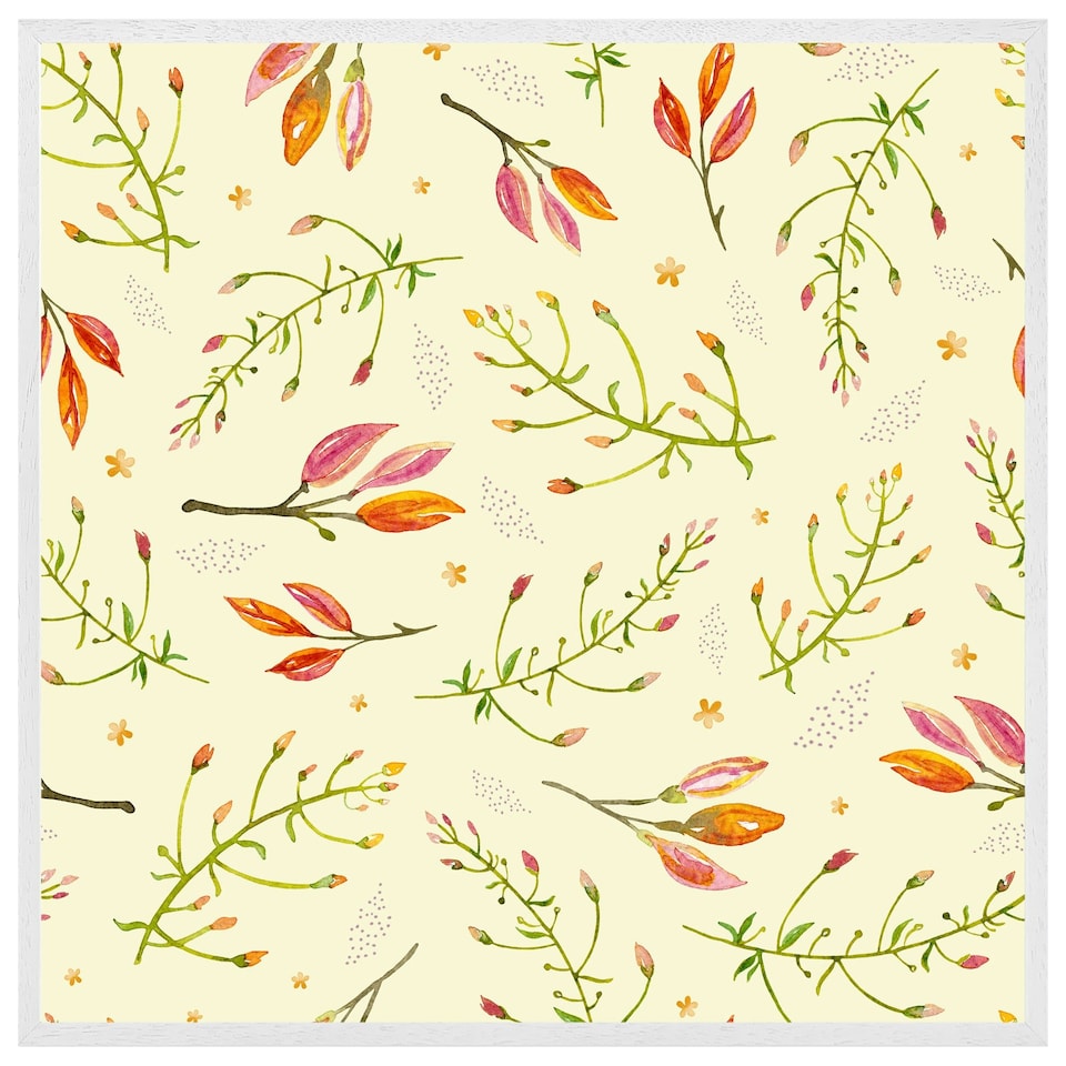 image 1 of Green branches on light background (Picture Frame) White | L