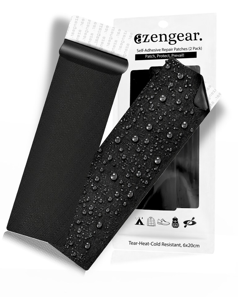image 1 of aZengear Repair Patches - Waterproof, Self-Adhesive, Tear-Cold-Heat-Resistant to Fix Down Jackets, Tents, Upholstery, Black 2 Pack