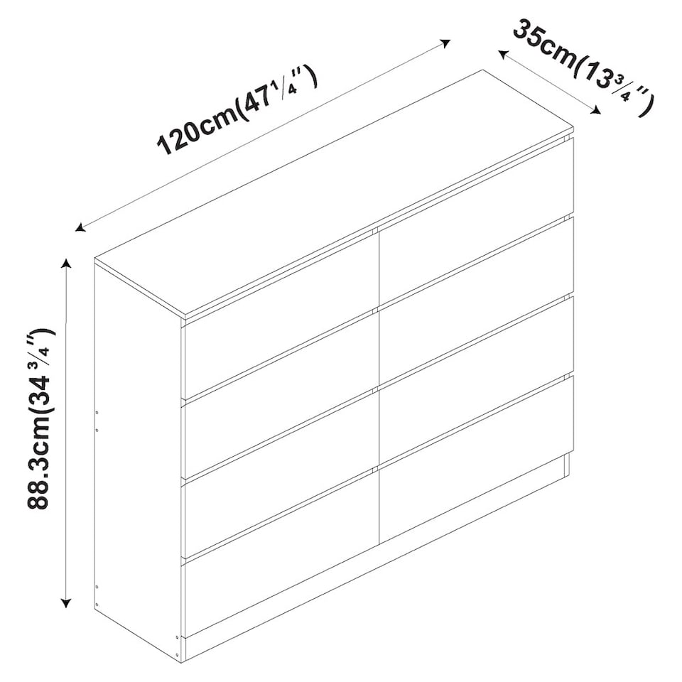 image 1 of Minimalist Chest of 8 Drawers - 88.3x120x35cm | Grey | Grey & Black | 1