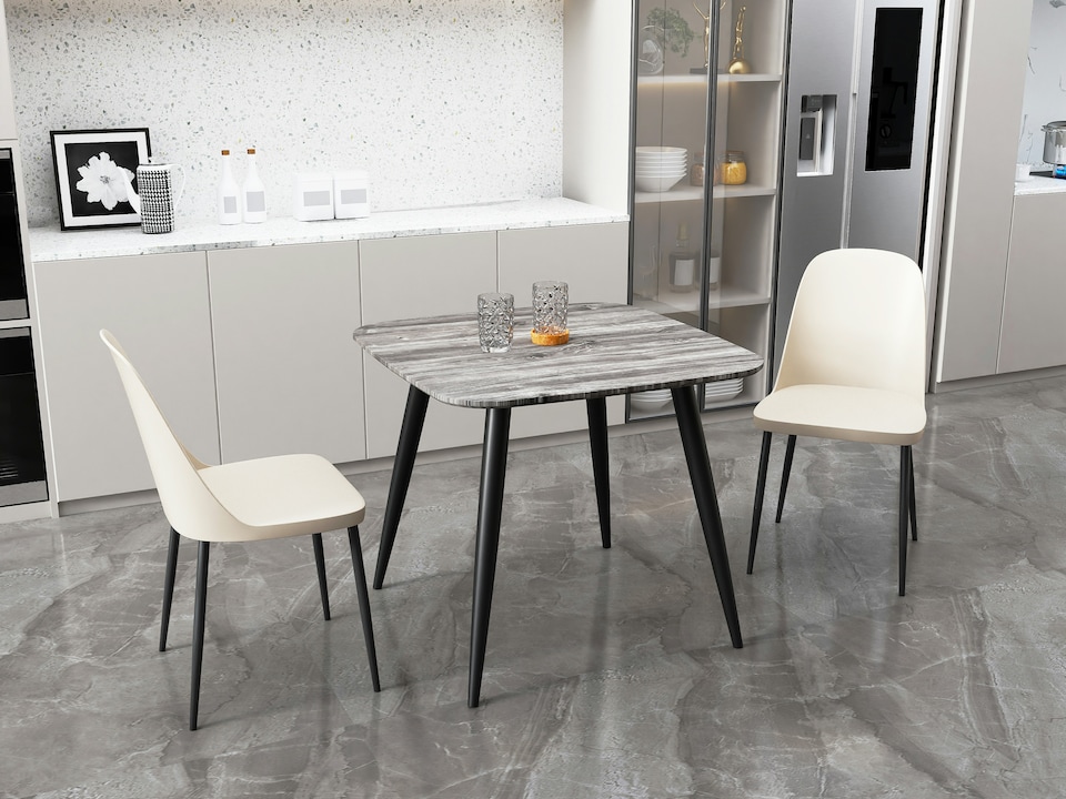 image 1 of Aspen Grey Oak Effect 80cm Square Dining Table with 2 Moulded Duo Design Chairs - Compact Kitchen and Dining Set | Grey | Grey Oak Effect | One Size | 1