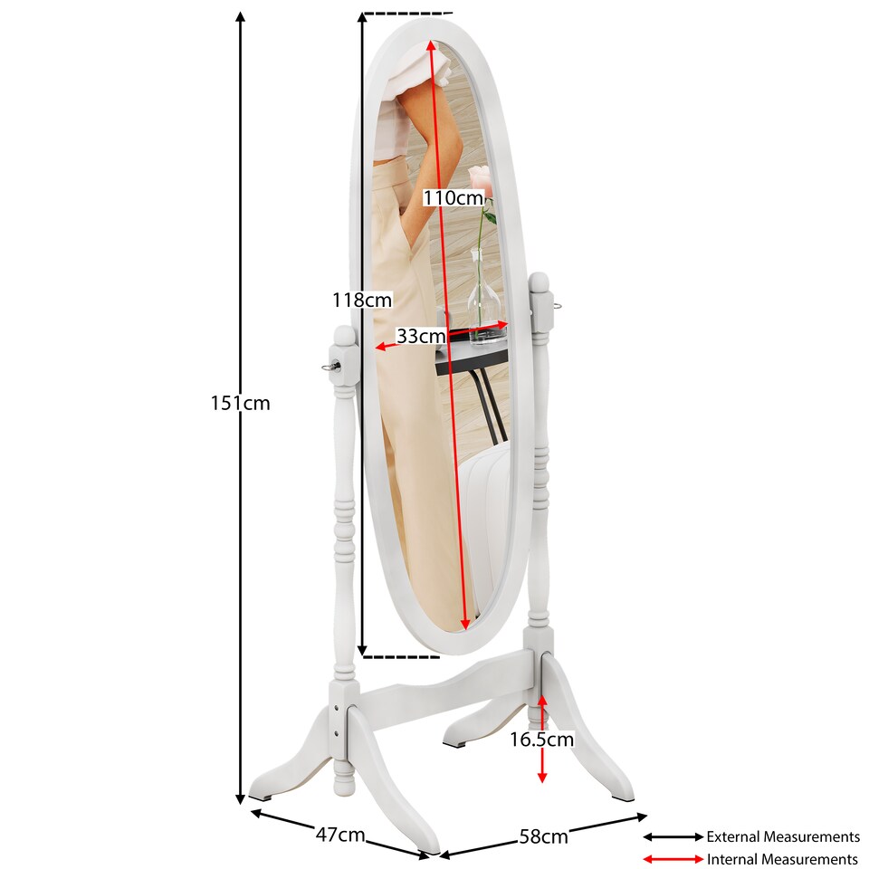 image 1 of Vida Designs Nishano Oval Cheval Mirror Freestanding Rotating Vanity Mirror, White