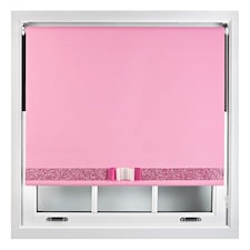 FURNISHED Blackout Roller Blind with Pink Glitter Trim and Fuchsia Bow Trimmable Window Shade | Pink | Pink 1 | (W) 160cm x (L) 165cm
