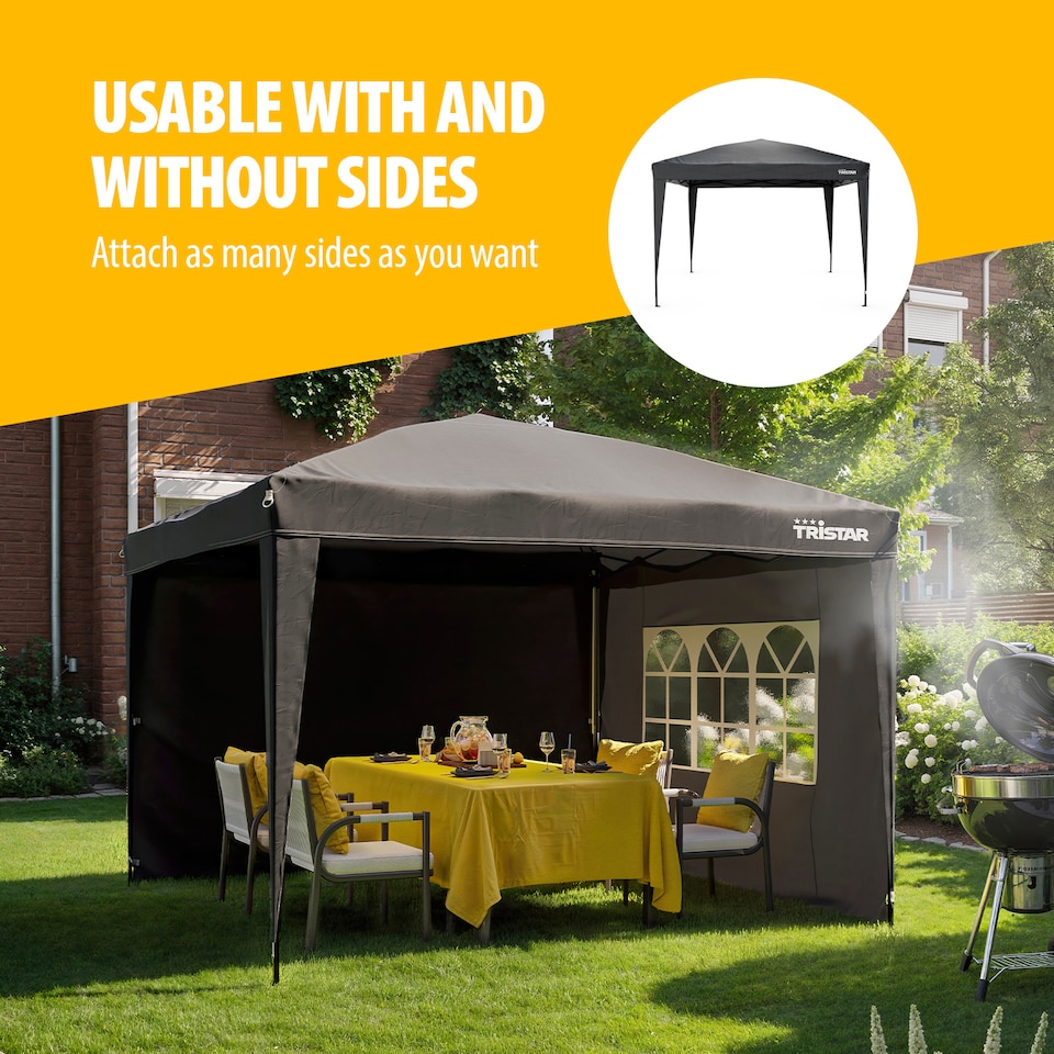 image 1 of Tristar 3x3m Gazebo - Easy Up - PT-7802 - With Side Walls - Gazebo - Waterproof - - Includes Carry Bag - Anthracite
