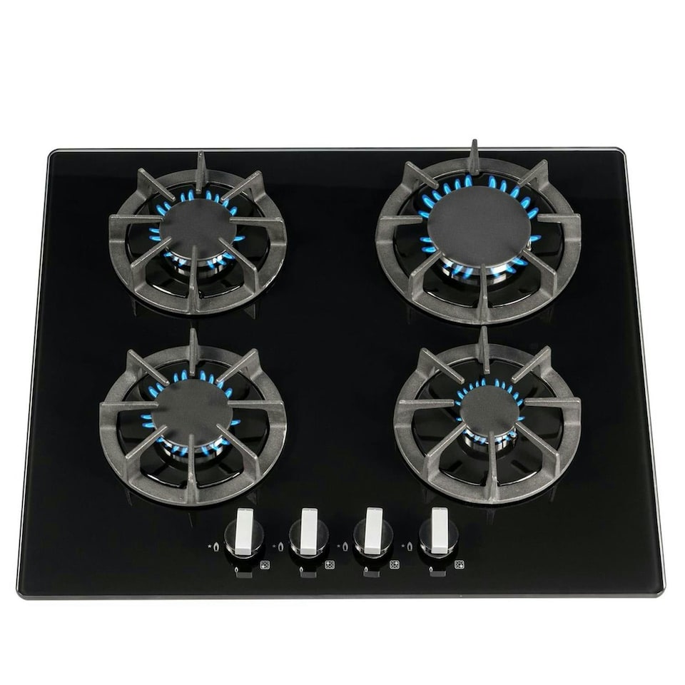 image 1 of SIA R7 60cm Black 4 Burner Gas On Glass Kitchen Hob With Cast Iron Pan Stands