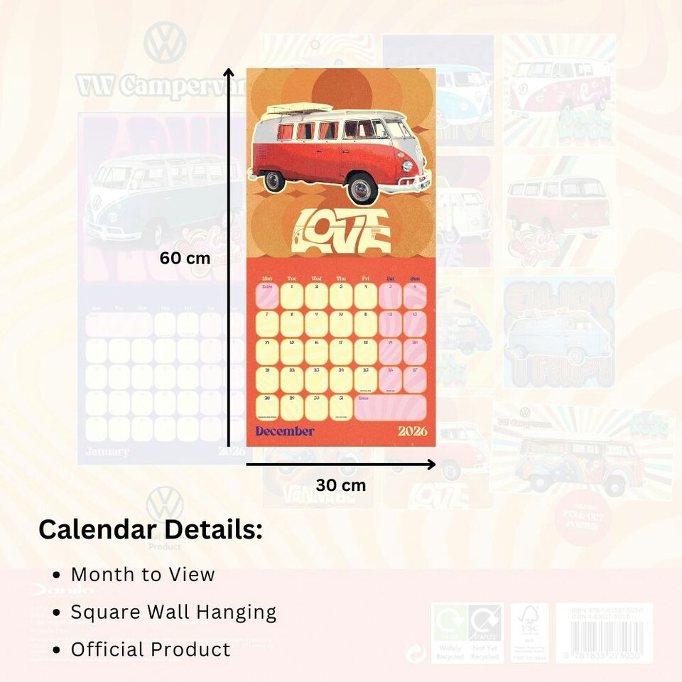 image 1 of VW CAMPERVAN 2026 SQUARE CALENDAR