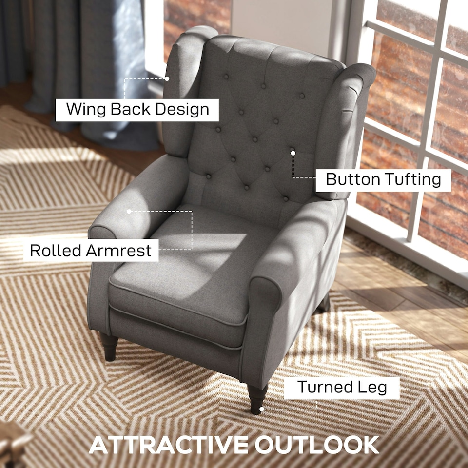 image 1 of HOMCOM Accent Armchair Home Furniture Tufted Club Wood Fabric, Dark Grey