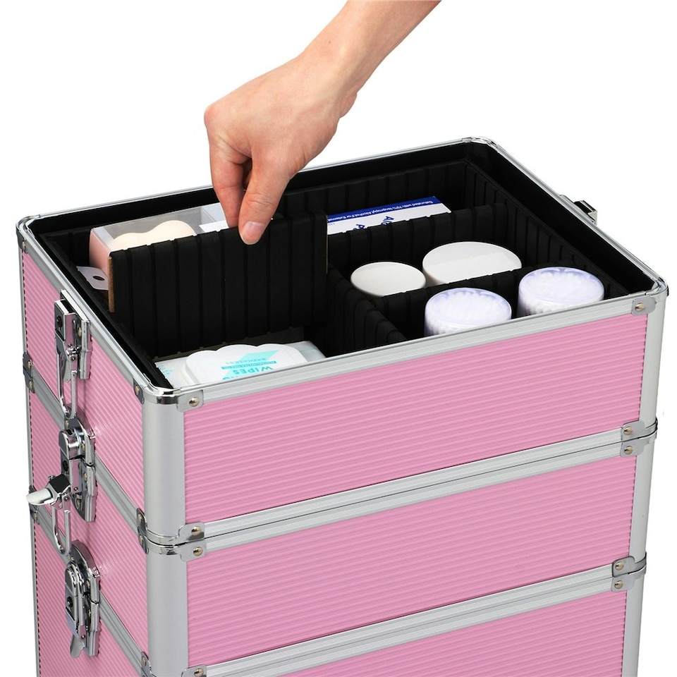 image 1 of Yaheetech 4-In-1 Rolling Makeup Trolley Case Aluminum Black | Pink