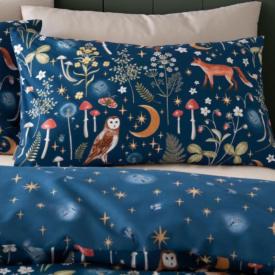 image 1 of Catherine Lansfield Enchanted Twilight Animals Reversible Duvet Cover Set | Blue | Navy Blue