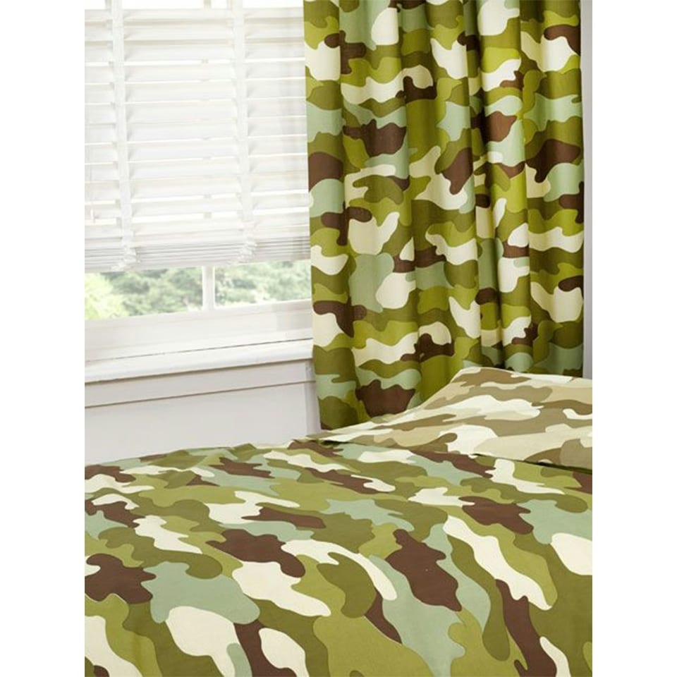 image 1 of Lined Camouflage Curtains (Pack of 2) - Army Green - 138cm x 168cm Green