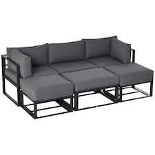Outsunny 6 PC Garden Daybed Aluminum Sectional Sofa Set Coffee Table Footstool | Grey