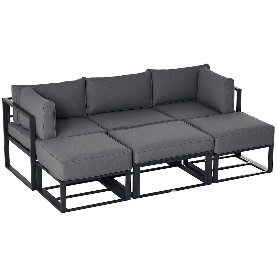 image 1 of Outsunny 6 PC Garden Daybed Aluminum Sectional Sofa Set Coffee Table Footstool | Grey