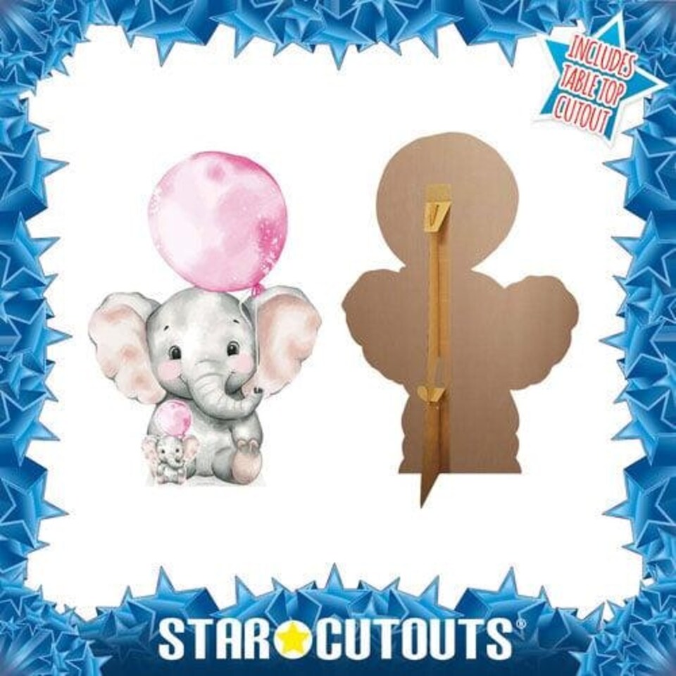 image 1 of Elephant with Pink Balloon Lifesize Cardboard Cutout 133cm Pink