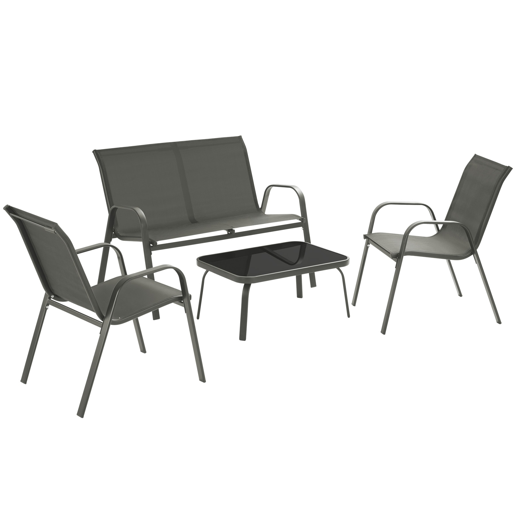Garden Furniture Set Nora - up to 4 people, textilene fabric, weather-resistant | Grey | anthracite | 70 x 111 x 83 cm | 1