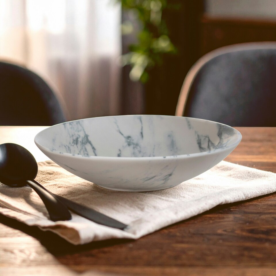 image 1 of Interiors By Premier Porcelain Soup Bowl,Curved Mixing Bowl With Subtle Gold Detail & Veined Interior,Perfect For Serving Soups