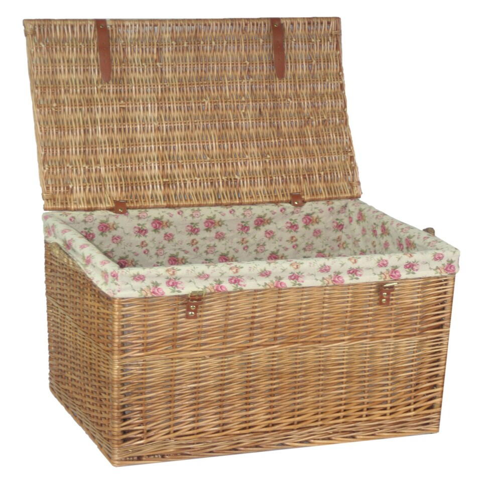 image 1 of Large Light Steamed Storage Wicker Basket with Cotton Lining Multi | Garden Rose | One Size