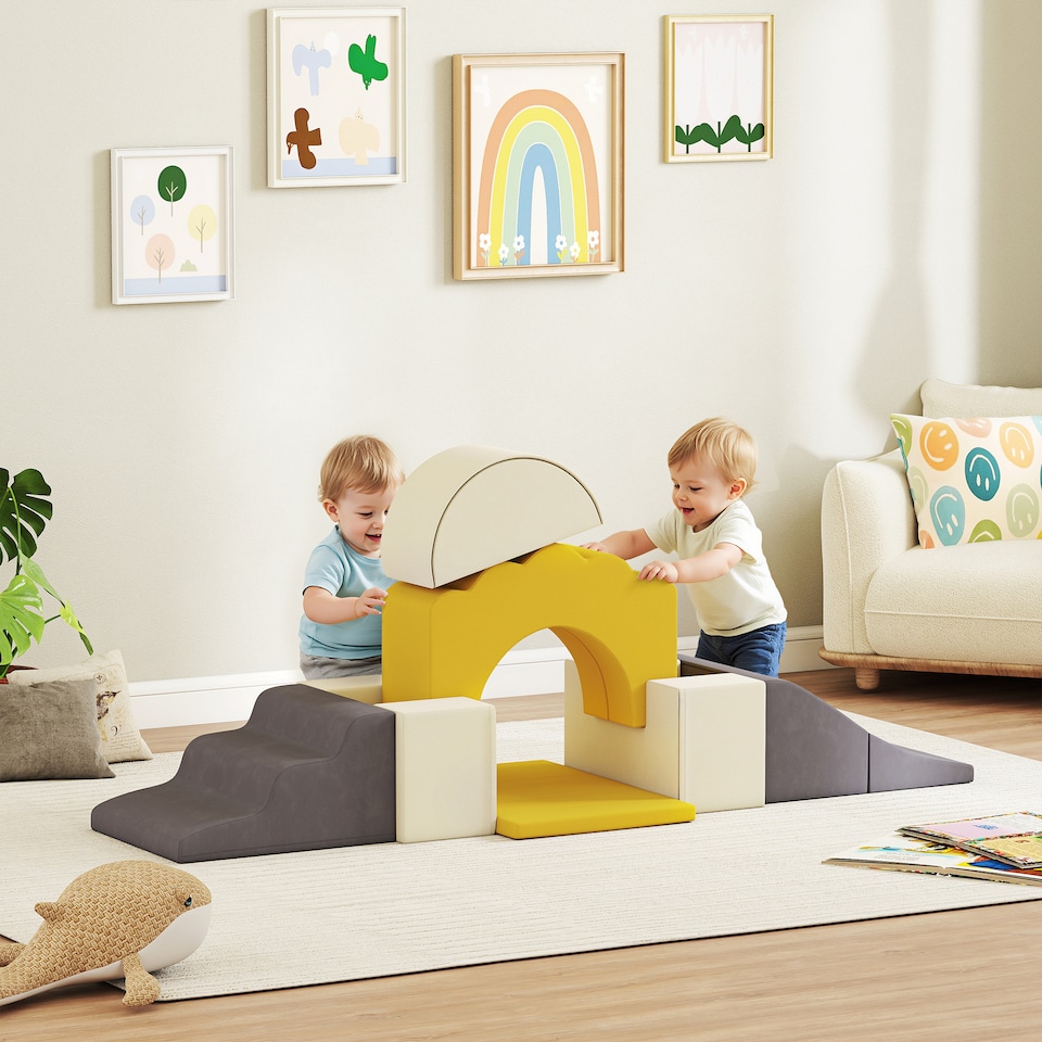 image 1 of AIYAPLAY Kids Soft Play Set, 7 Piece Foam Climbing Blocks, Yellow