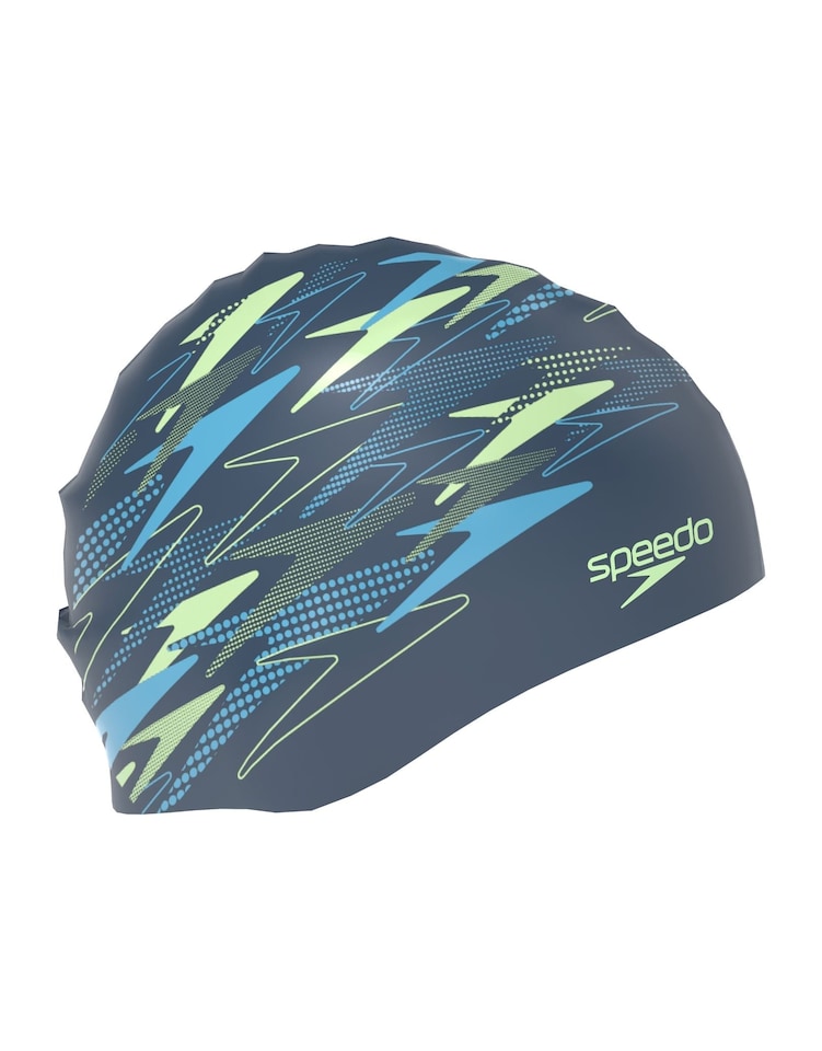 image 1 of Speedo Printed Silicone Swimming Cap - Teal/Blue