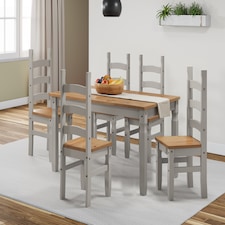 Mercers Furniture Corona Grey Wax 5'0" Dining Table & 4 Chairs Solid Wood Pine Wooden Kitchen Dining Set with Mexican Styling
