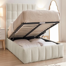5ft King Size Ivory White,Ottoman Lift Up Storage Tall Headend Boucle Soft Fabric Upholstered Bed Frame