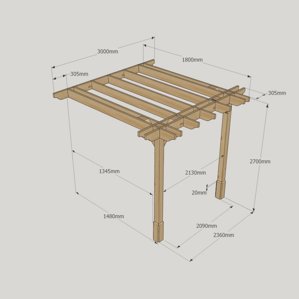 image 1 of Wall Mounted Double Premium Pergola - Wood - L180 x W300 x H270 cm - Rustic Brown