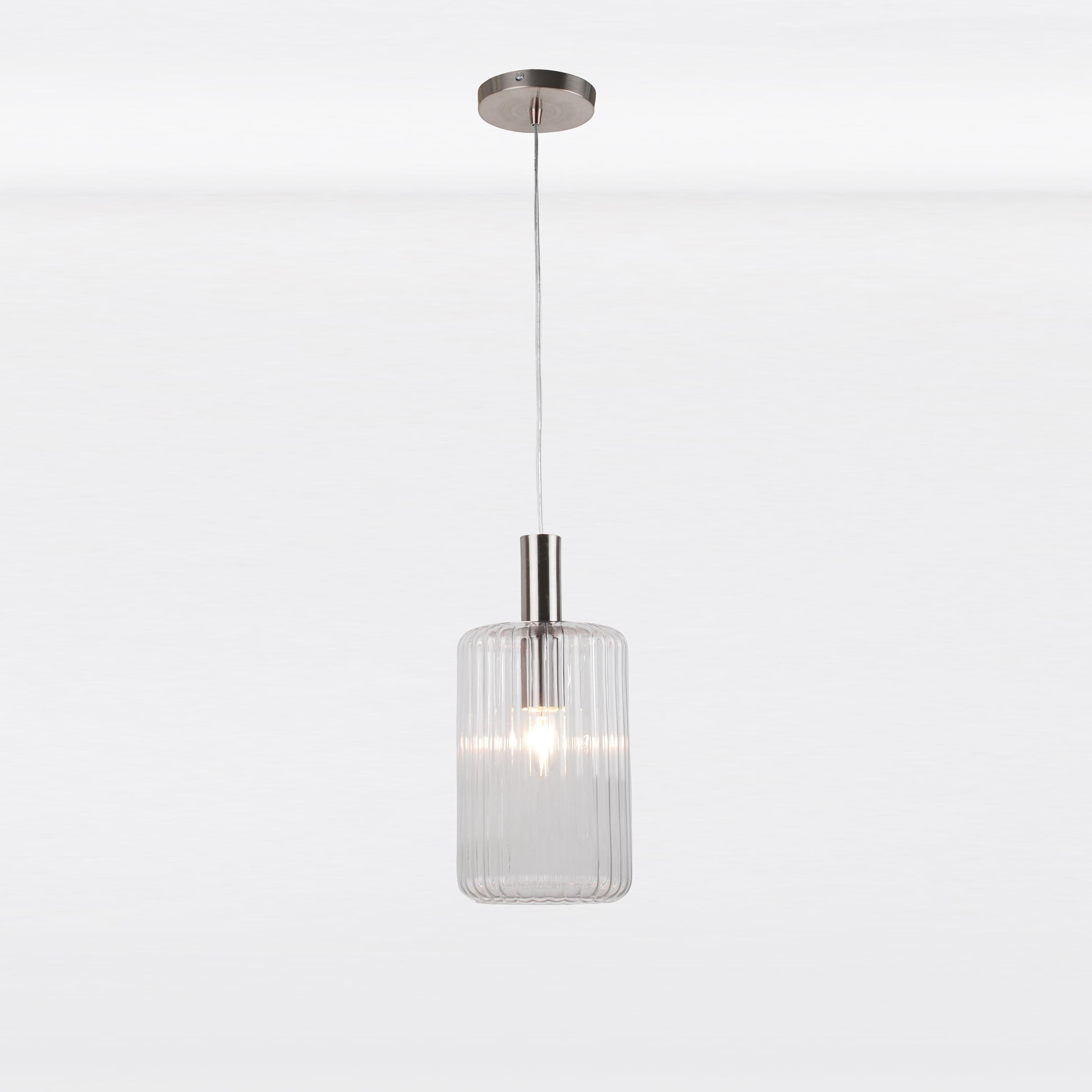 First Choice Lighting Clear & Brushed Chrome Fluted Glass Design Pendant