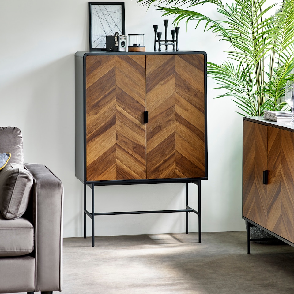 image 1 of Alvin Black and Natural Woodâ€‘Effect 2 Door Storage Cabinet