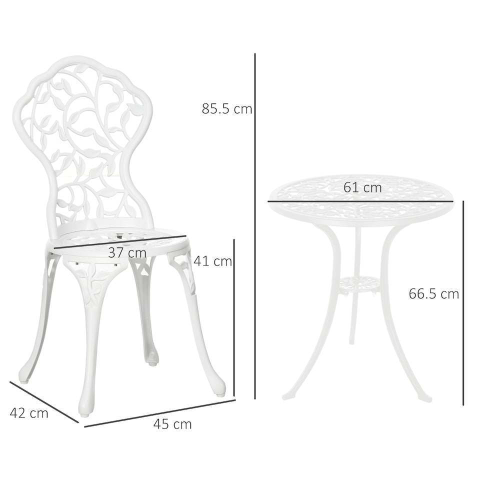 image 1 of Outsunny 3 Pcs Aluminium Bistro Set Garden Furniture Dining Table Chairs Antique Outdoor Seat Patio Seater White