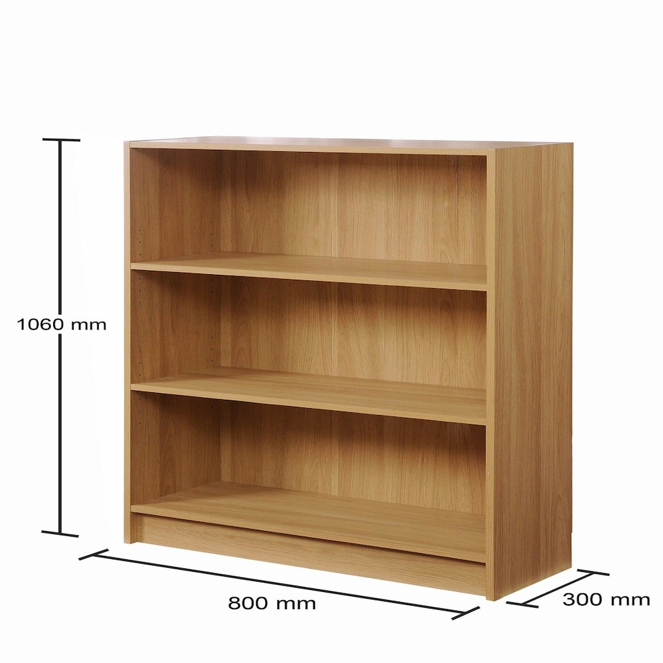 image 1 of Essentials Low Wide Bookcase Oak Finish