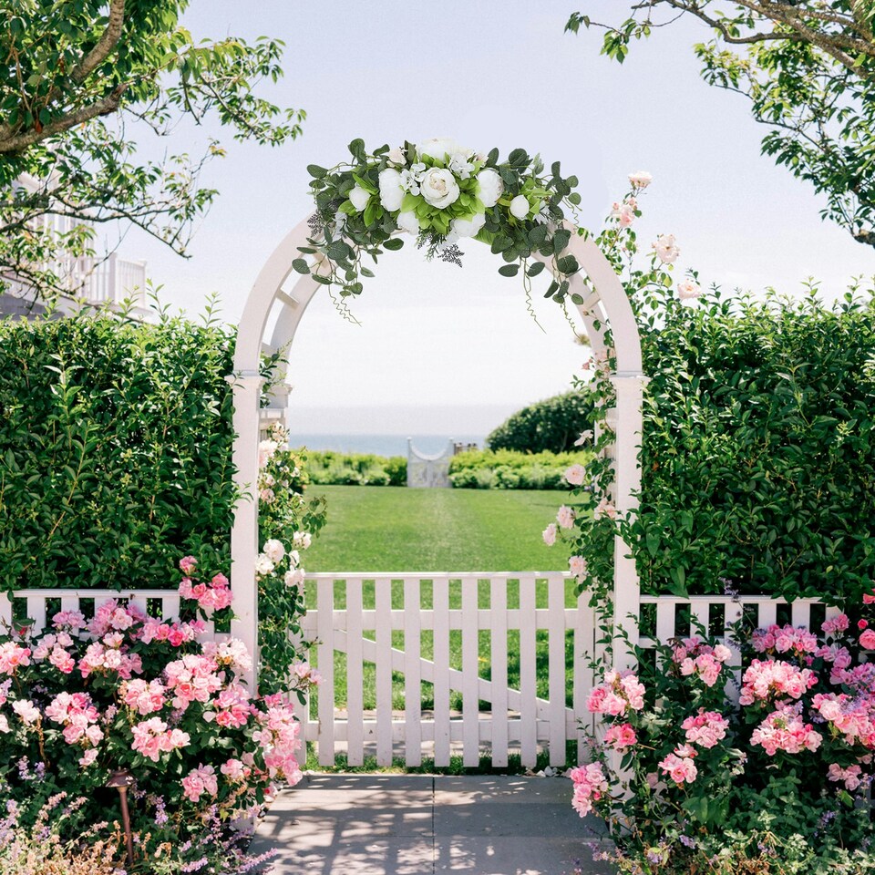 image 1 of Living and Home Artificial Peony Flower Swag Wreath