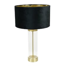 ValueLights Balan Brushed Gold Table Lamp Black Velvet Gold Shade and Bulb