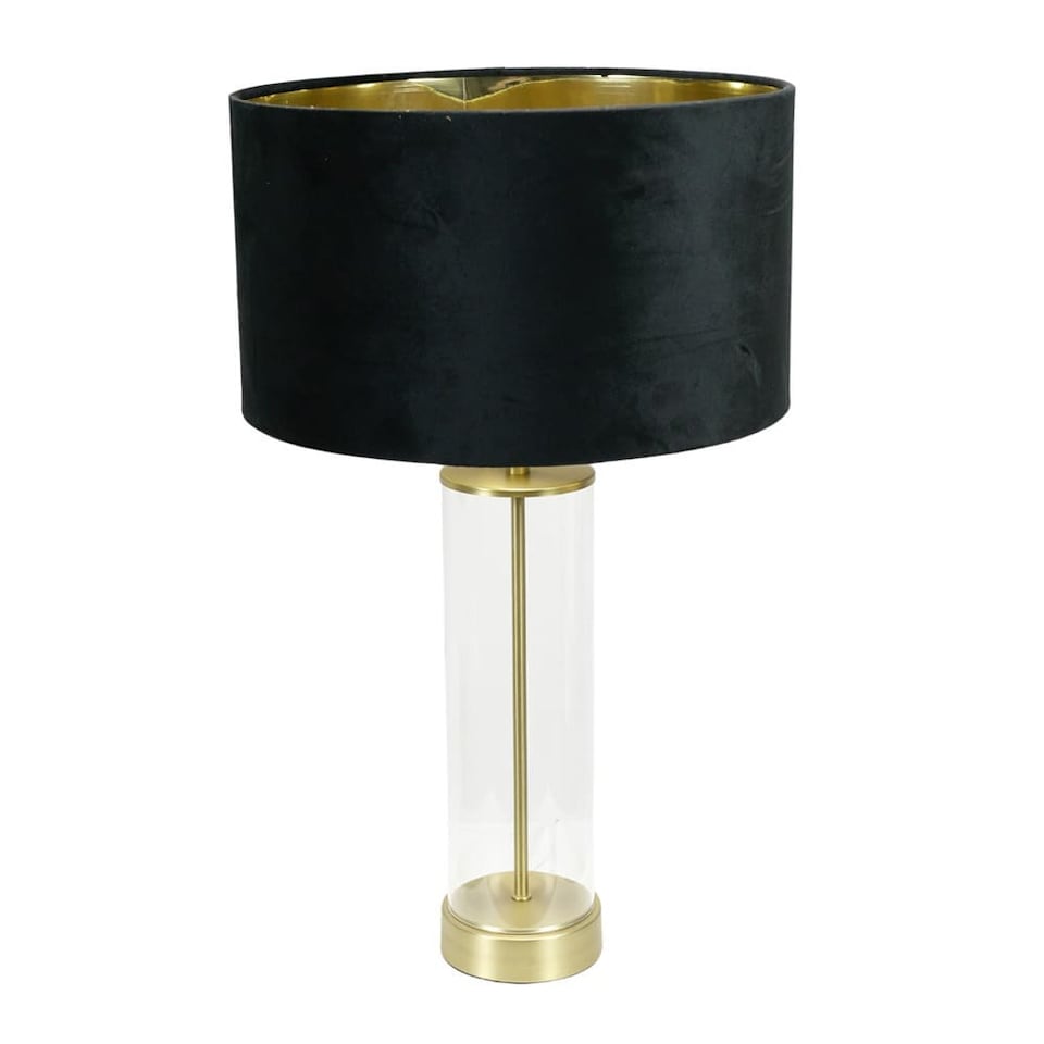 image 1 of ValueLights Balan Brushed Gold Table Lamp Black Velvet Gold Shade and Bulb