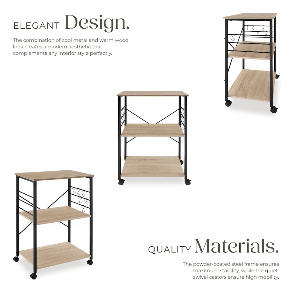 image 1 of Drinks Trolley Rugby - 3 shelves, 4 castors with parking brake | Brown | industrial wood light, oak Sonoma | 65,50 x 45,50 x 88,50 cm | 1