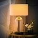 image 1 of ValueLights Jessy Glass and Black Metal Bedside Table Lamp with a Cream Boucle Lampshade