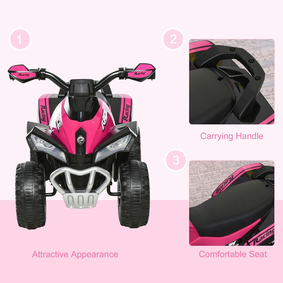 image 1 of HOMCOM No Power Quad Toddler Ride on Car Foot-to-Floor Sliding Pink