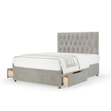 Memory Maestro Memory Foam Seal Grey Naples Velvet 2 Drawer Divan Set And Lona Headboard Small Double