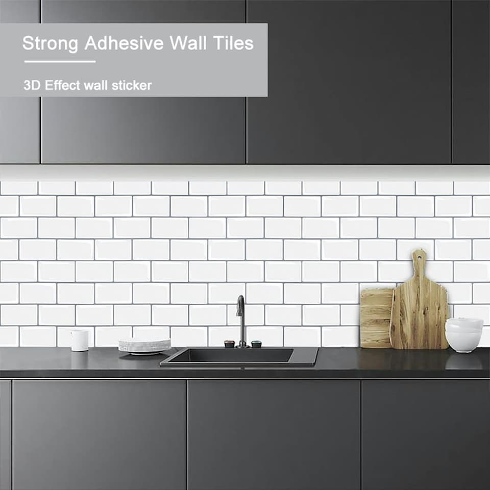 image 1 of Living and Home 10Pcs Peel and Stick 1.2mm Thick Backsplash Tiles - Off White