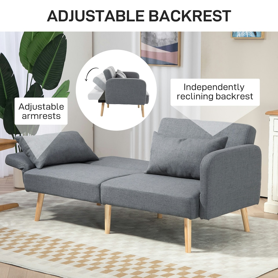 image 1 of HOMCOM Convertible Sofa Bed Settee with Cushions, Adjustable Backrest, Grey