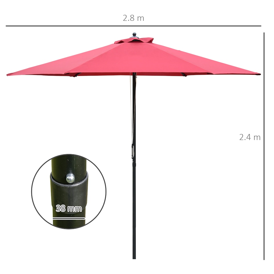 image 1 of Outsunny 2.8m Garden Parasol Umbrella, Round Outdoor Market Table Umbrella Sun Shade Canopy, Wine Red