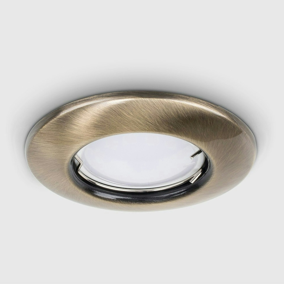 image 1 of ValueLights 6 Pack Fixed Antique Brass Downlights Cool White Bulbs | Gold