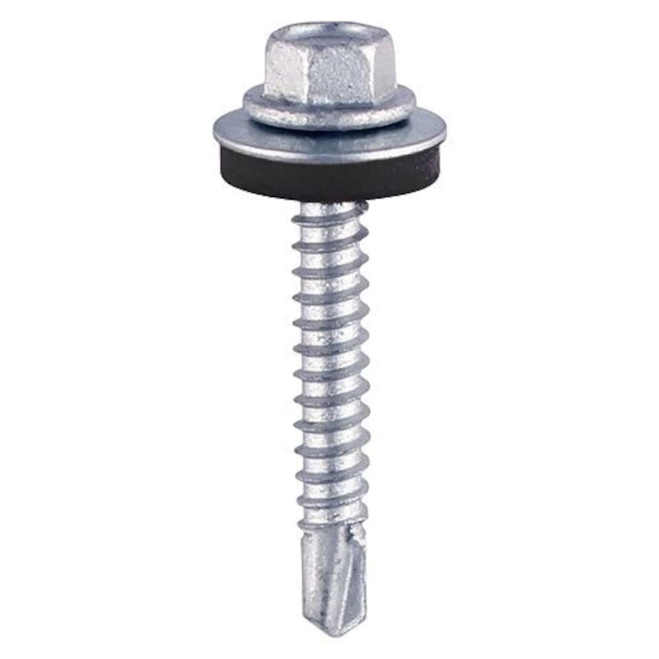 Timco - Self-Drilling Screws - Hex - For Light Section Steel - Zinc - with EPDM Washer (Size 5.5 x 25 - 100 Pieces)