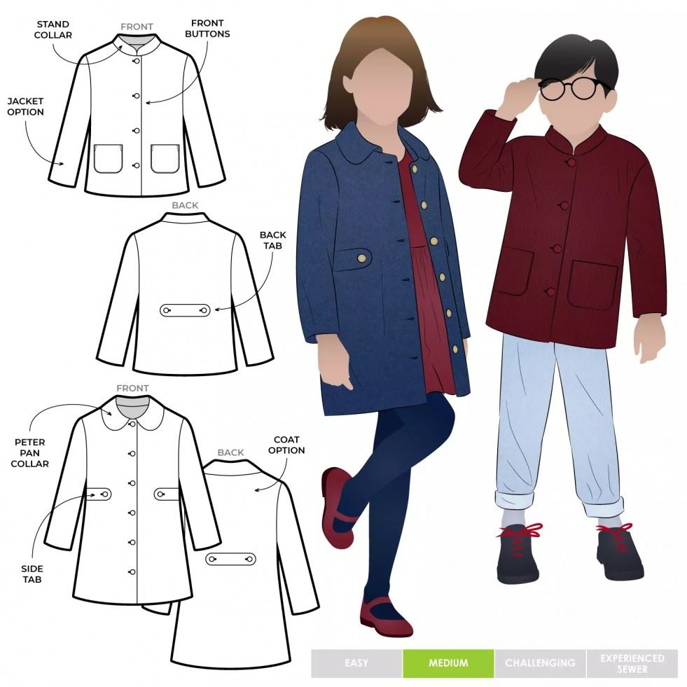 Style Arc Kids Florian Jacket & Coat Paper Sewing Pattern â Childrenâs Jackets & Coats, Ages 2â8, Intermediate