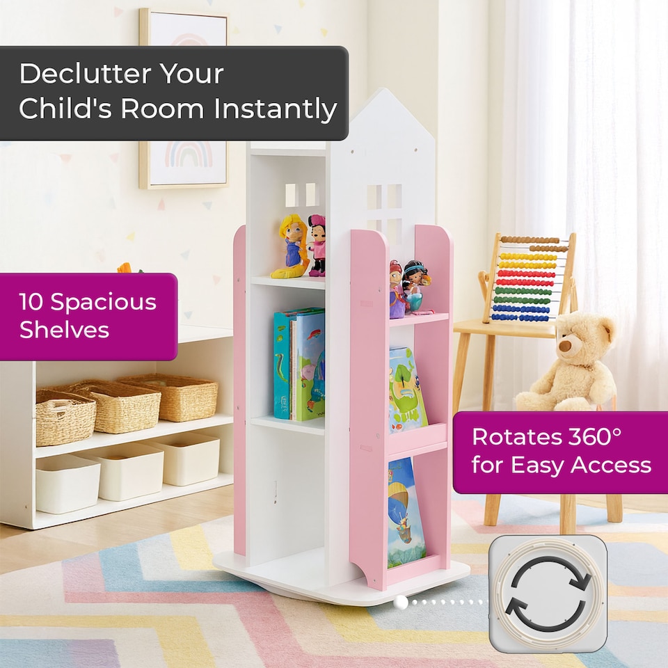 image 1 of Neo House Shaped 360° Rotating Kid's Children's Freestanding Bookshelf | Blue | Blue