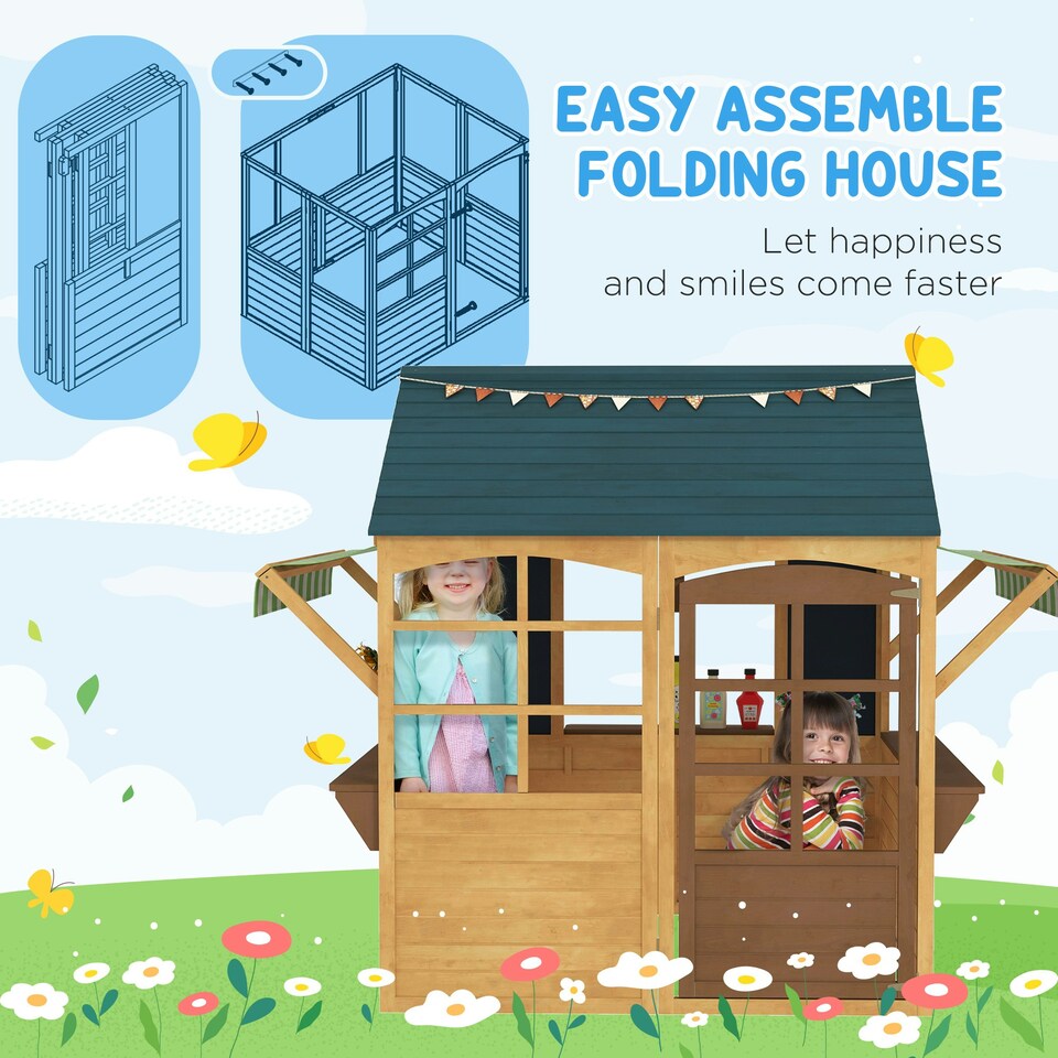 image 1 of AIYAPLAY Wooden Playhouse for Kids Outdoor, Foldable Wendy House, Brown